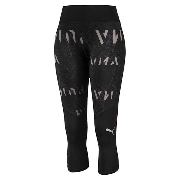 Graphic 3/4 Reflective Tec dryCELL Women's Running Tights, Puma Black-Reflective, extralarge-IND