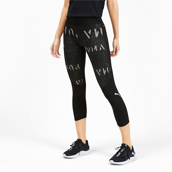 Graphic 3/4 Reflective Tec dryCELL Women's Running Tights, Puma Black-Reflective, extralarge-IND