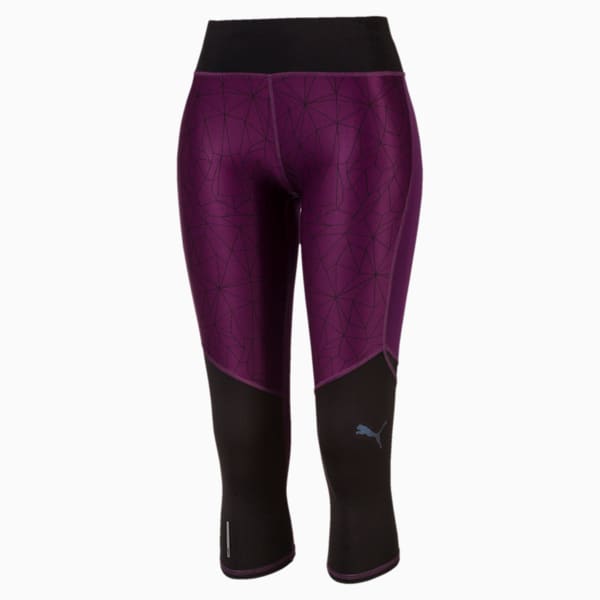 Women's Graphic 3/4 Leggings, Puma Black-Plum Purple, extralarge