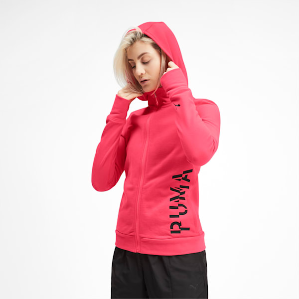 Logo Women's Flatlock Stich Sweat Jacket, Pink Alert, extralarge-IND