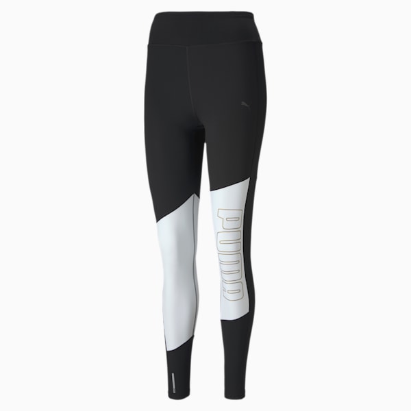 Logo Graphic Women's 7/8 Leggings, Puma Black-Puma White-Gold Prt, extralarge