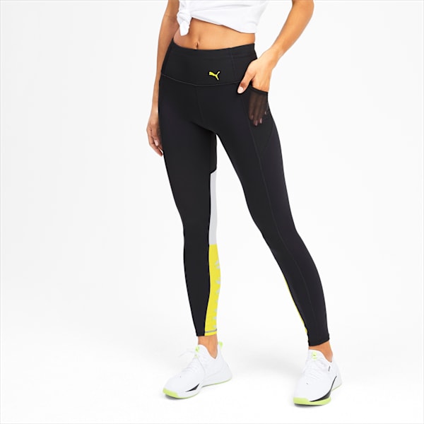 Feel It Women's 7/8 Leggings, Puma Black-Yellow Alert, extralarge