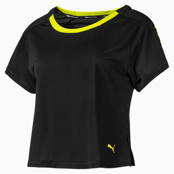 BE BOLD ロゴグラフィック SS ウィメンズ トレーニング Tシャツ (半袖), Puma Black-Yellow Alert, extralarge-JPN
