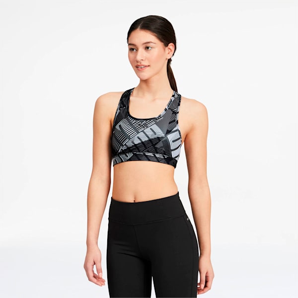 4Keeps Graphic Women's Mid Impact Bra, Puma Black-White-Be Bold Prt, extralarge