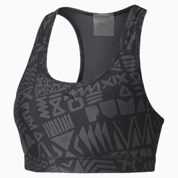 4Keeps Graphic Women's Mid Impact Bra, Puma Black-Q2 Prt, extralarge