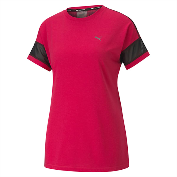 Feel It Mesh Logo Women's Training Tee, BRIGHT ROSE-Puma Black, extralarge-IND