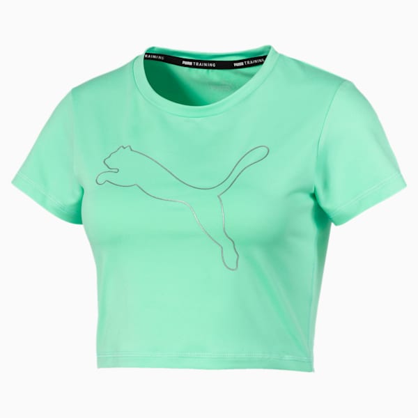 Feel It Women's Cropped Tee, Green Glimmer-Outline Cat prt, extralarge