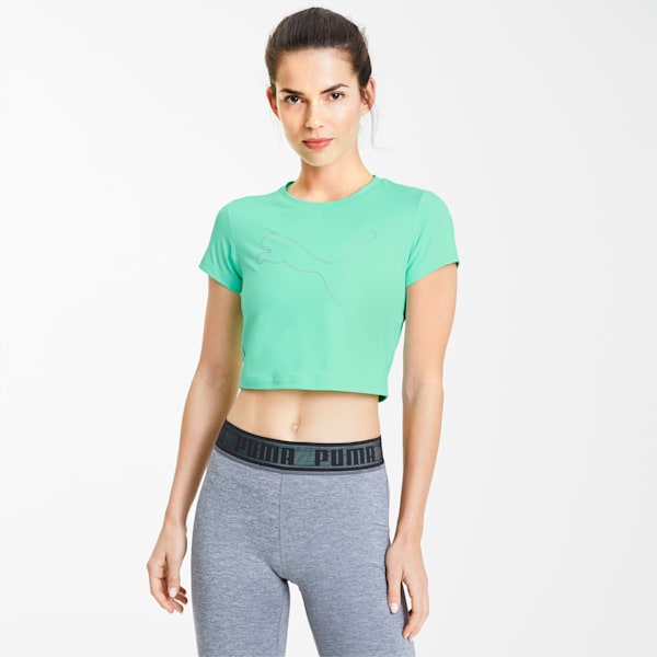 Feel It Women's Cropped Tee, Green Glimmer-Outline Cat prt, extralarge