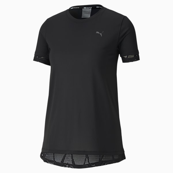 Studio Mixed Lace Women's Tee, Puma Black, extralarge