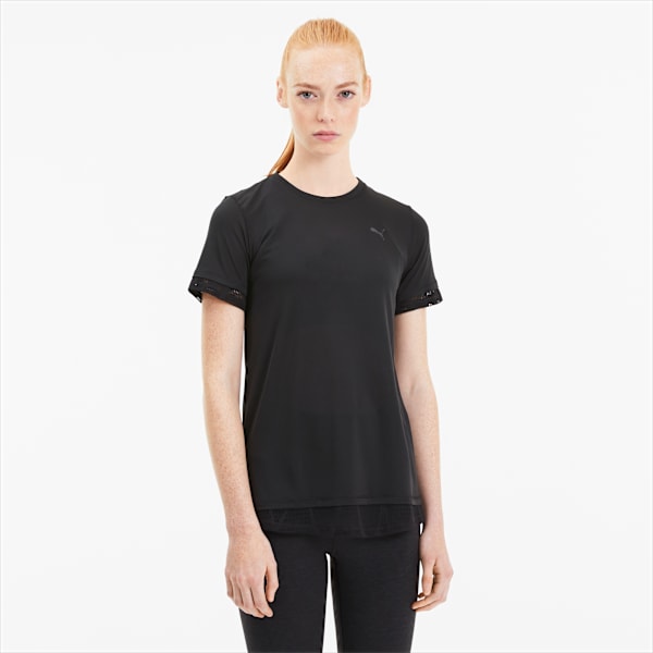 Studio Mixed Lace Women's Tee, Puma Black, extralarge