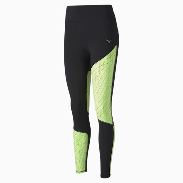 RUN Graphic Long Women's Running Tights, Puma Black-Fizzy Yellow, extralarge-IND