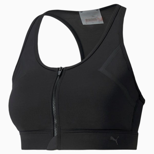 High Impact Women's Front Zip Bra, Puma Black, extralarge-IND