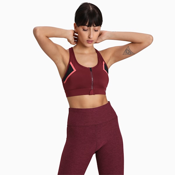 High Impact Women's Front Zip Bra, Burgundy, extralarge-IND