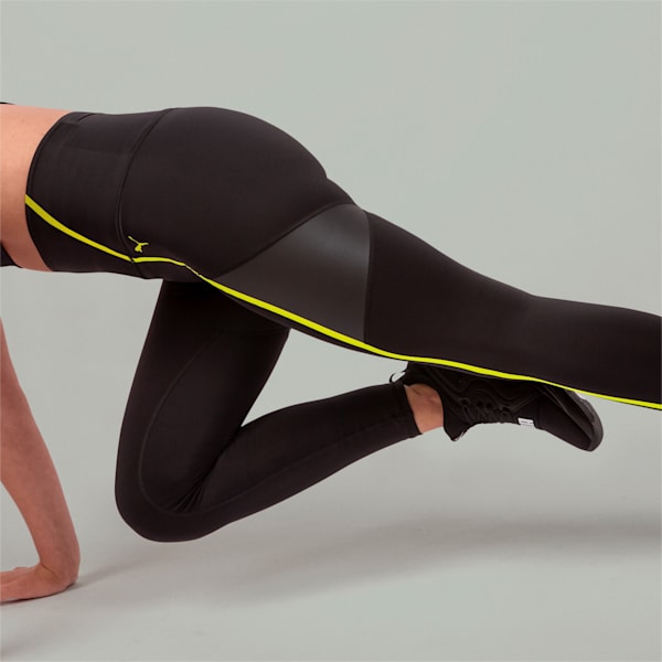 Bonded Zip High Waist Women's Training Tights, Puma Black-Luminous Pink-Fizzy Yellow, extralarge-AUS