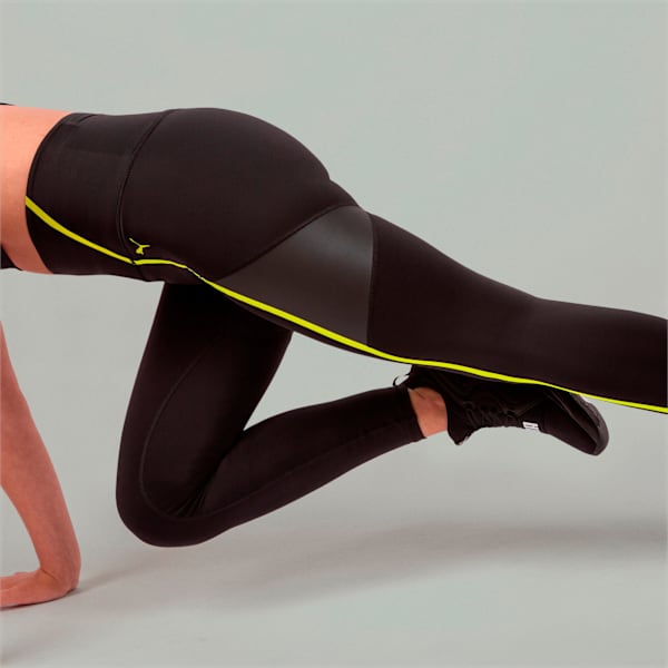 Bonded Zip High Waist Women's Training Tights, Puma Black-Luminous Pink-Fizzy Yellow, extralarge-IND