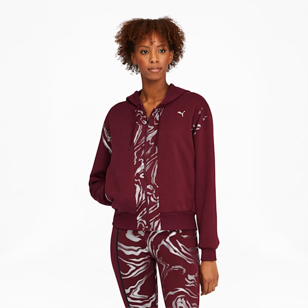 Metallic Women's Full Zip Training Hoodie, Burgundy, extralarge