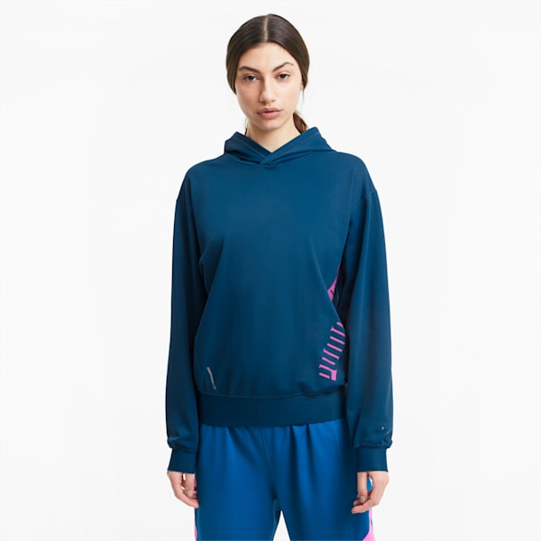 Stretch Knit Women's Training Hoodie, Digi-blue, extralarge-IND