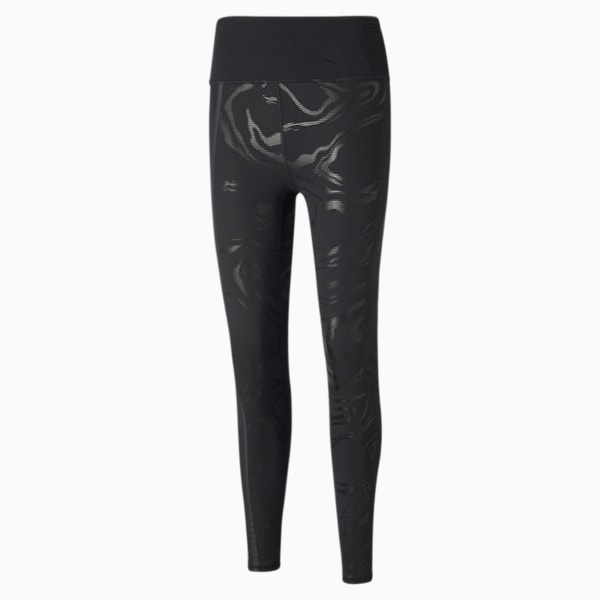 Metallic High Waist Flatlock Stitching Women's Training Leggings, Puma Black-Marble Print, extralarge-IND