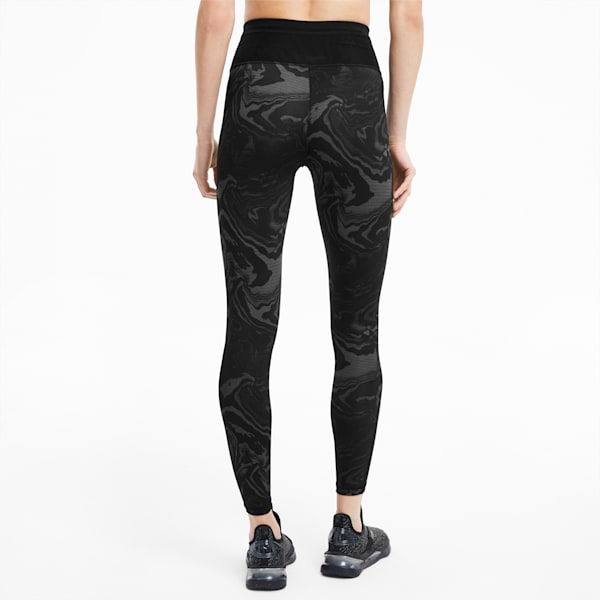 Metallic High Waist Flatlock Stitching Women's Training Leggings, Puma Black-Marble Print, extralarge-IND