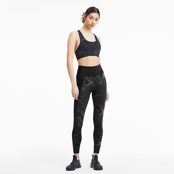 Metallic High Waist Flatlock Stitching Women's Training Leggings, Puma Black-Marble Print, extralarge-IND