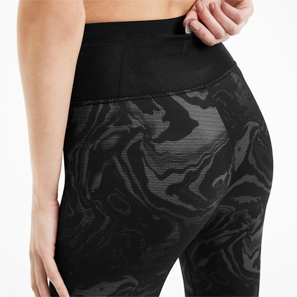 Metallic High Waist Flatlock Stitching Women's Training Leggings, Puma Black-Marble Print, extralarge-IND