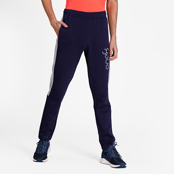 PUMA Men's Active Sweatpants, Peacoat-Fizzy Yellow, extralarge-IND