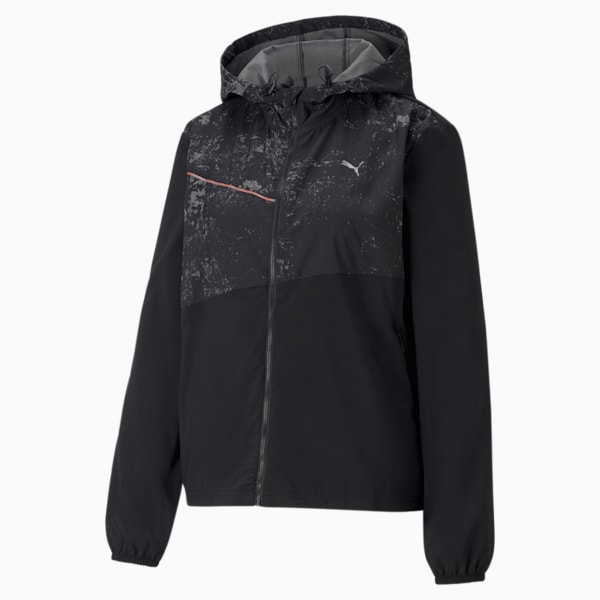 Graphic Women's Hooded Running Jacket, Puma Black, extralarge