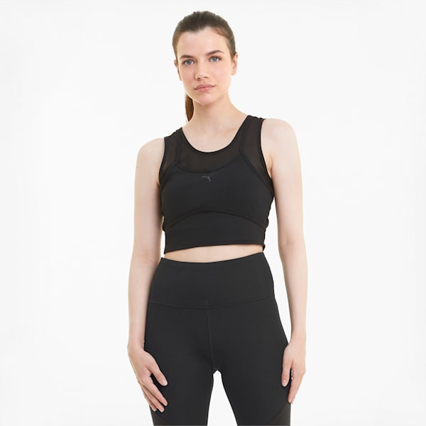 Studio Layered Women's Training Crop Top, Puma Black, extralarge-IND