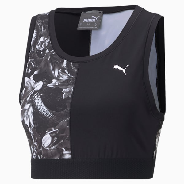 Untamed Women's Training Cropped Tank Top, Puma Black-floral print, extralarge-IND