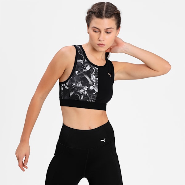 Untamed Women's Training Cropped Tank Top, Puma Black-floral print, extralarge-IND