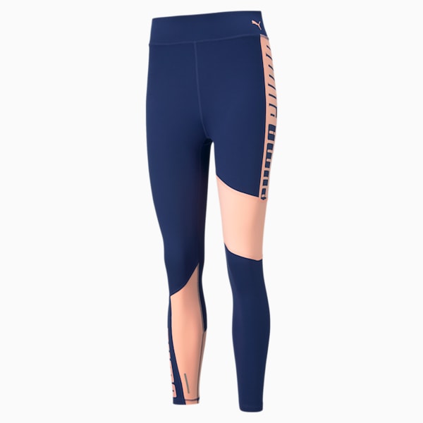 Favourite Logo High Waist 7/8 Women's Training Tights, Elektro Blue-Elektro Peach, extralarge-IND