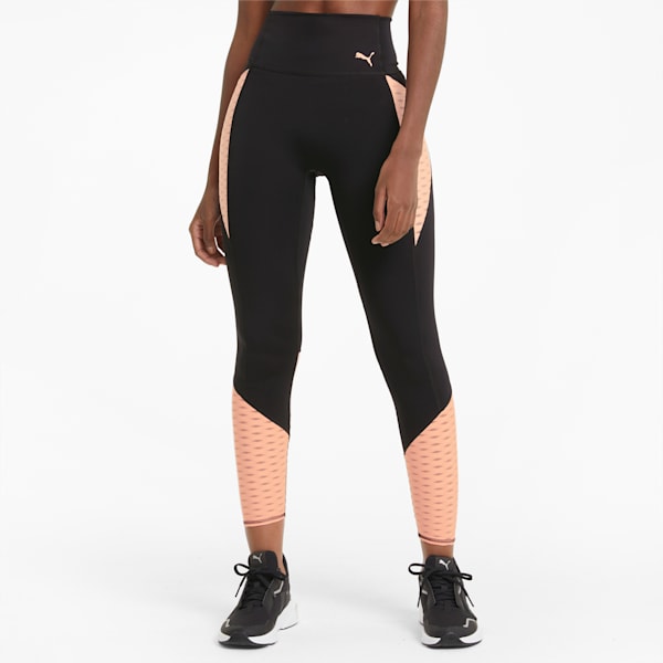 Flawless High Waist 7/8 Women's Training  Slim Tights, Puma Black-Elektro Peach, extralarge-IND