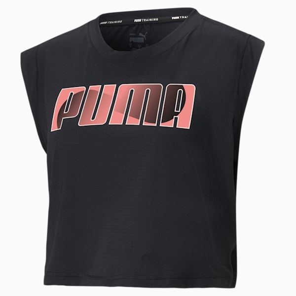 Logo Cap Sleeve Relaxed Fit Women's Training T-Shirt, Puma Black-multi print