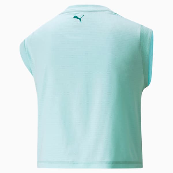 Logo Cap Sleeve Relaxed Fit Women's Training T-Shirt, Eggshell Blue-'PUMA' outline, extralarge-IND