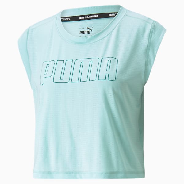 Logo Cap Sleeve Relaxed Fit Women's Training T-Shirt, Eggshell Blue-'PUMA' outline, extralarge-IND