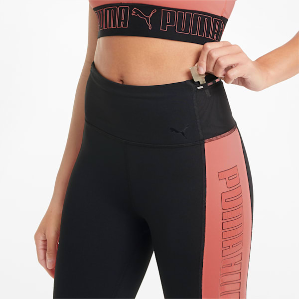 Logo Block 7/8 Women's Training Leggings, Puma Black-Georgia Peach