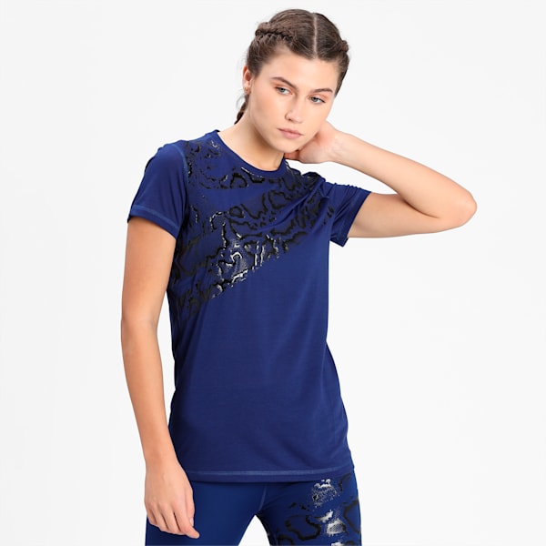 Performance Graphic Short Sleeve Women's Training  T-shirt, Elektro Blue-Untamed print, extralarge-IND