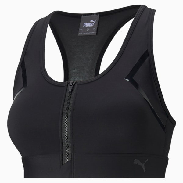 Front Zip Women's High Impact Bra, Puma Black, extralarge