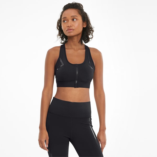 Front Zip Women's High Impact Bra, Puma Black, extralarge