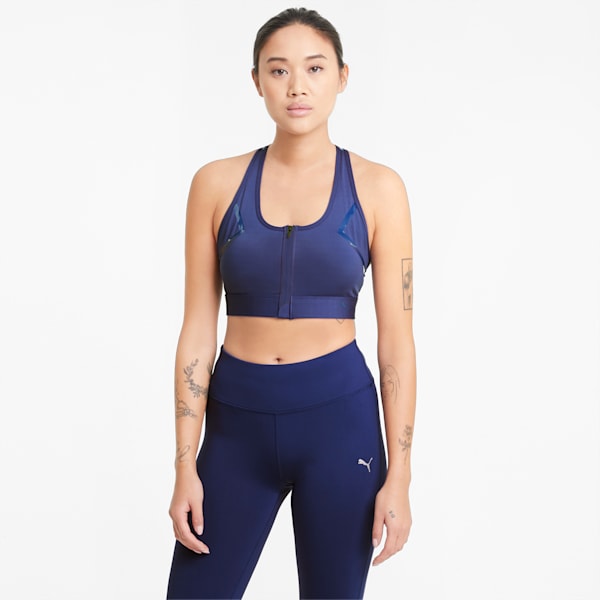 Puma Graphic Logo Mid Impact Navy Blue Womens Sports Bra 516996 05