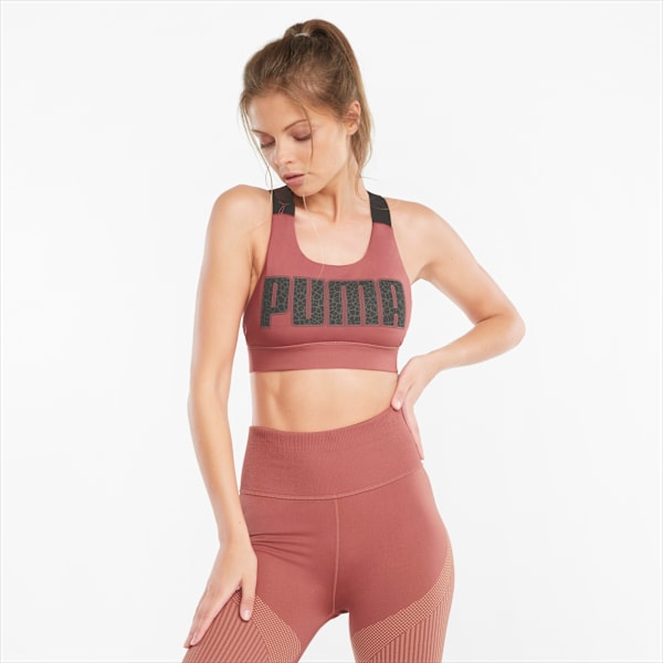 Feel It Women's Mid Impact Bra, Mauvewood-Puma Black, extralarge