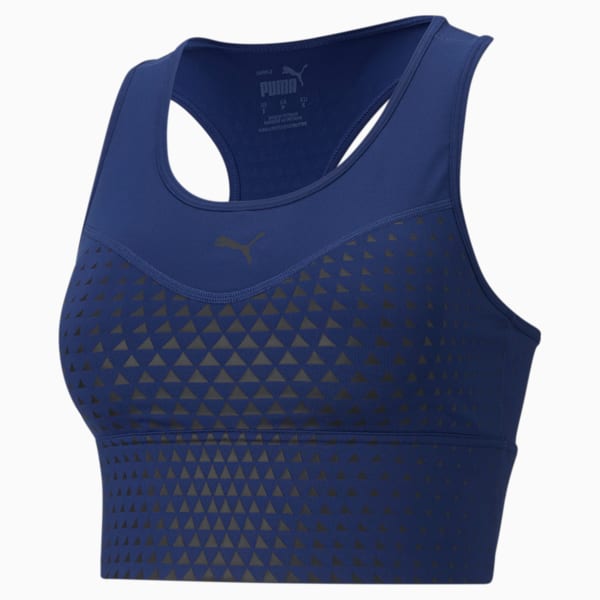 Long Line Mid Graphic Women's Training Bra, Elektro Blue-Puma Black-Diamond print, extralarge-IND