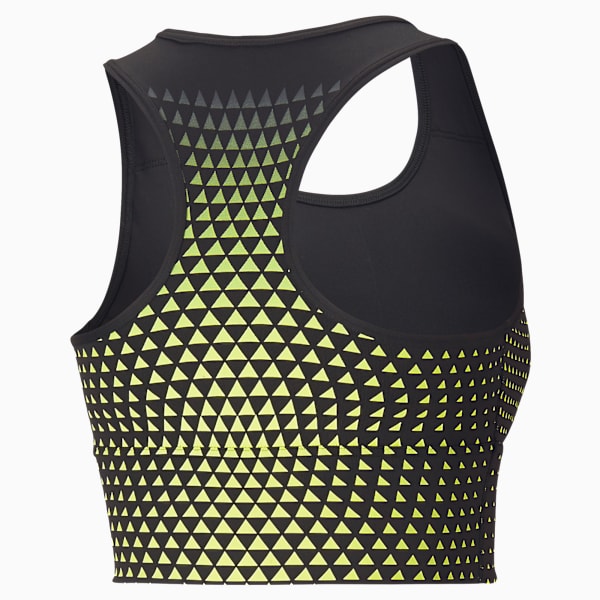 Graphic Women's Mid Impact Long Line Bra, Puma Black-SOFT FLUO YELLOW-Diamond Print, extralarge