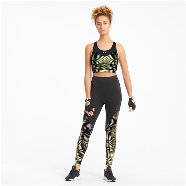 Graphic Women's Mid Impact Long Line Bra, Puma Black-SOFT FLUO YELLOW-Diamond Print, extralarge
