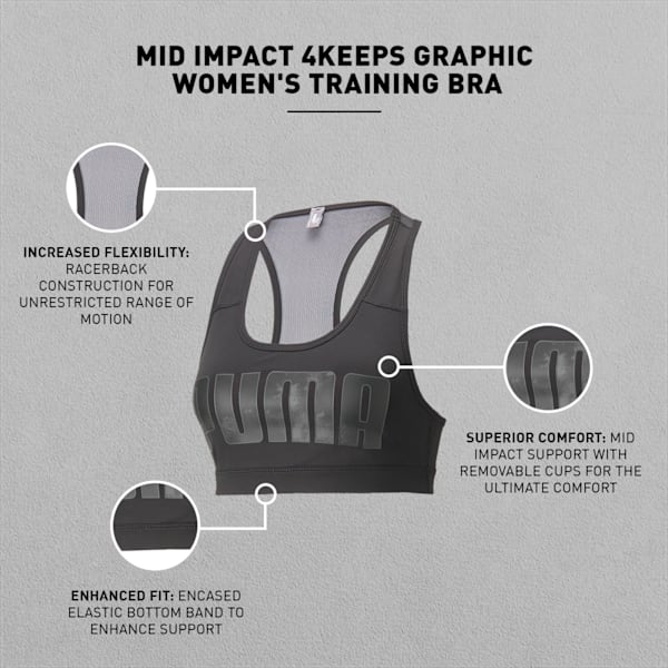 Mid 4Keeps Graphic Women's Training Sports Bra, Puma Black-sky dye PUMA, extralarge-IND