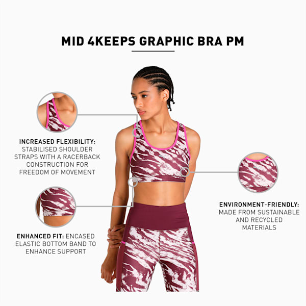 Mid 4Keeps Graphic Women's Training Sports Bra, Deep Orchid-Multi print, extralarge-IND