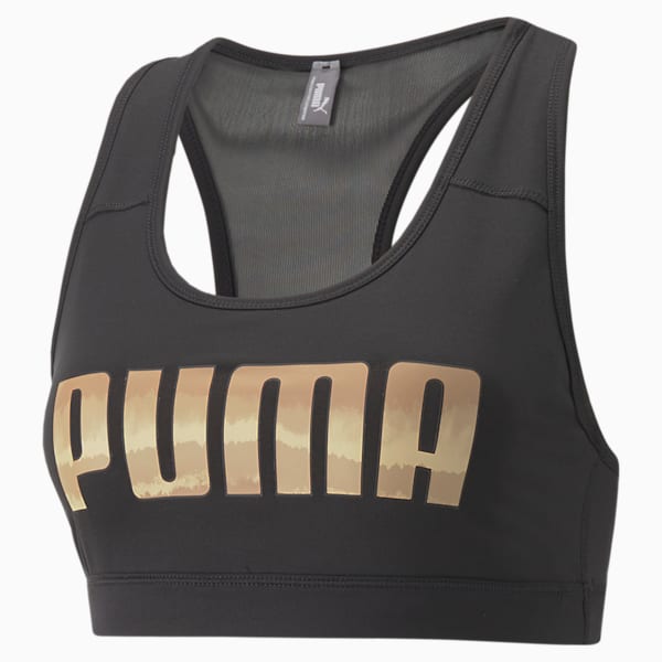 4Keeps Women's Graphic Mid Impact Bra, Puma Black-Brush PUMA
