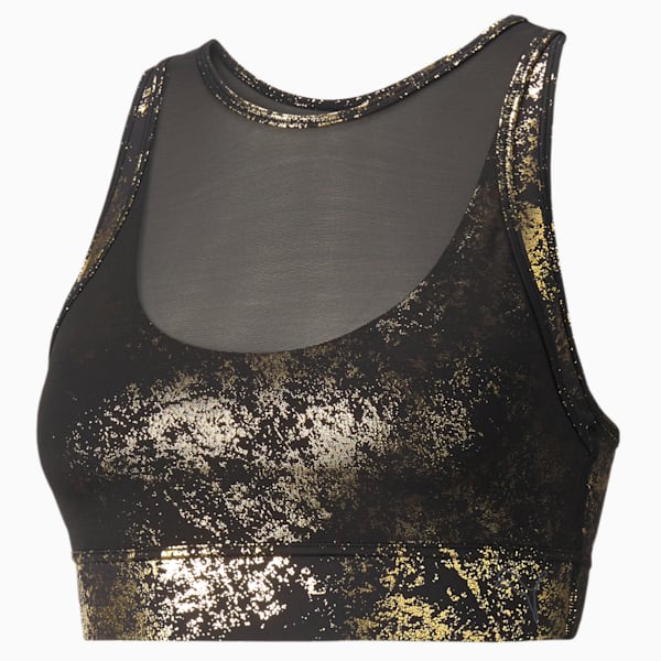 Fashion Luxe ELLAVATE Women's Training Bra, Puma Black-Puma Team Gold-Matte foil print