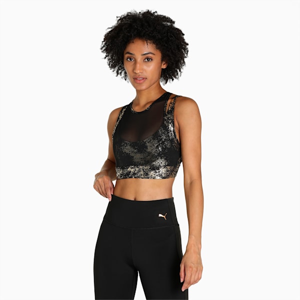 Fashion Luxe ELLAVATE Women's Training Bra, Puma Black-Puma Team Gold-Matte foil print