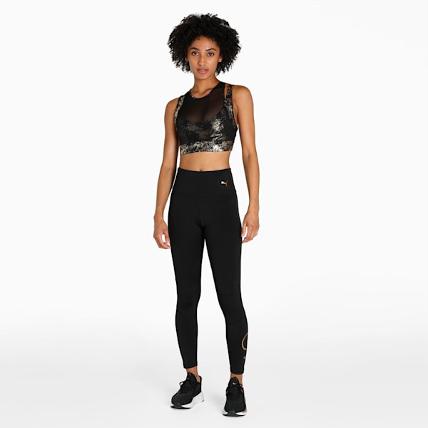 Fashion Luxe ELLAVATE Women's Training Bra, Puma Black-Puma Team Gold-Matte foil print